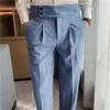 High Waist Men Dress Pants Trousers Autumn British Style Straight Slim Fit Suit Pants Solid Casual Fashion Men Clothing 240124