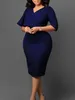 Plus Size Summer Fashion Vneck 54 Sleeve Elegant Pending Bag Hip Slim Fit High Midist Pencil Dress Mid Length 240202