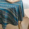 Table Cloth Blue Geometric Round Bohemian Print Tablecloth Mediterranean Style Napkin Cotton Linen Coffee Dia 150cm