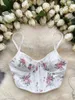 Kvinnors tankar Foamlina French Camisole Tank Top Floar Print Slim Fit Short Underhirt White Lace Spring Summer Outfit 2024