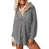 Women's Blouses Blusas Top Stylish Button Cardigan Loose Fit Irregular Hem Waffle Knit For Fall Spring Fashion Shirt Shirts &