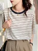 T-shirts Femmes Style coréen Rayé Summer Tops T-shirt Femmes Coton 2024 Chemise décontractée à manches courtes Femme Vêtements Tee Femme Vintage