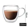 Wine Glasses 250ml Double Wall Transparent Glass Coffee Cup With Handle Double-layer Heat Insulation High Temperature Juice Milk