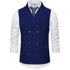 Men's Vests Men Vest Brown Herringbone Double Breasted Buckle Solid Business Casual Waistcoat Regular Slim Banquet Suit