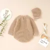 Rompers född baby bodysuits Autumn Winter Solid Sticked Spädbarn Kids Boy Girl Jumpsuits Hats Kläder Set 0-18m Toddler Outwear Outfit