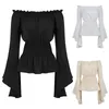 Damesblouses middeleeuws shirt voor dames elegante tops sexy off-shoulder flare mouw blouse top vintage gothic club party vrouw kleding