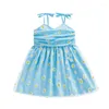 FOCUSNORM 3 kleuren kinderen meisjes zomer prinses jurk 1-6Y zonnebloemen mouwloze sling tie-up spaghetti mesh tule zonnejurk