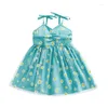 FOCUSNORM 3 kleuren kinderen meisjes zomer prinses jurk 1-6Y zonnebloemen mouwloze sling tie-up spaghetti mesh tule zonnejurk