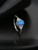 Anillos de racimo Anillo de mujer de plata 925 con incrustaciones de circón y ópalo azul Diseño exquisito simple Estilo bohemio para ropa de fiesta de empresa