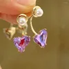 Stud Earrings Purple Love Heart Small And Pearl Fashionable Jewelry Women