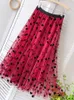 التنانير Tigena Tulle Maxi Skirt Women 2024 Spring Summer Summer Corean Cute Heart Pattern Mesh Big Hem High High High Long Long