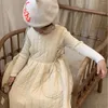 Girl Dresses Children's Skirt 2024 Autumn Winter Product Wear Korean Edition Cotton Plus Warm Retro Lace Up Girls' Strap Dress