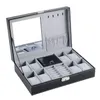 Lnofxas caixa de relógio 8 caixa de jóias caso de exibição organizador jóias trey caixa de armazenamento preto couro do plutônio com espelho e bloqueio 240127