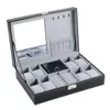 Lnofxas Uhrenbox 8 Schmuckschatulle Uhrenvitrine Organizer Schmuck Trey Aufbewahrungsbox Schwarzes PU-Leder mit Spiegel und Schloss 240127