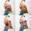 Shopping Bags Watercolor Flower Women Casual Both Sides Cartoon Floral Shopper Bag Reusable Foldable Canvas Lady Tote Handbags