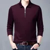 Smart Casual Men's Solid Polo Shirt Spring Autumn Long Rleeve Zipper Flar Business Fashion Lose Polos Tops Odzież 240124