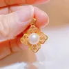 Real 18k Gold Au750 WomanS Fresh Water Pearl Pendant Necklace Lace Flower Pendant Gift For Woman Vintage Fine Jewelry 240125