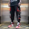 Joggers Cargo Pants for Men Casual Hip Hop Hit Color Pocket Male Trousers Sweatpants Streetwear Ribbons Techwear Pants 240117