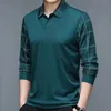 Spring Men's Long Rueve Polo Shirt Plush zagęszczony stały kolor kołnierzyka Koszulka Plaid Button Fashion Casual Tops 240123