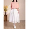 Kjolar Summer Women's Cotton and Linen kjol Lossa Slim Medium Length Art Retro Casual Elastic Waist Midi Saias Feminina Z2422