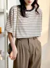 T-shirts Femmes Style coréen Rayé Summer Tops T-shirt Femmes Coton 2024 Chemise décontractée à manches courtes Femme Vêtements Tee Femme Vintage