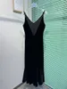 فساتين غير رسمية عميقة v-neck أسود حورية البحر فيلفيت نساء مثير سباغيتي حزام أنيقة فستان طويل