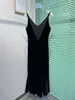 Vestidos casuais profundo decote em v preto sereia veludo mulheres sexy espaguete cinta elegante vestido longo festa noite