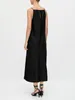Casual Dresses Women Dress 2024 Spring/Summer Black Long Linen Sling Ladies
