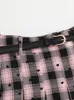 GIBSIE Plus Size Mini gonne a pieghe Donna Autunno Coreano Stile Preppy Vintage Plaid Stampa Vita alta Y2k Gonne corte 240130