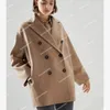 Kvinnor Woolen Coat Brunello Cuccinelli Cashmere dubbelbröst brunt långärmad mode casure jacka