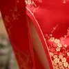 Красное китайское женское платье, винтажное атласное Ципао, сексуальное длинное тонкое Cheongsam с цветочным узором, размер S M XL XXL 3X4XL 5XL 6XL JA13 240131