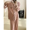 Damen-Nachtwäsche, rosa Liebes-Samt-Pyjama, langärmelige Hose, Herbst-Winter, warme Heimkleidung, lockere lässige Nachtwäsche, Loungewear