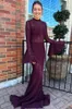 Poet Long Sleeve Lace Prom Dresses Plum Lace Long Evening Gowns High Neck Formal Evening Party Dress Trumpet Style