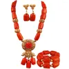 Halsbandörhängen Set Orange Coral Bridal Nigerian Wedding African Beads Jewelry 23-530bd