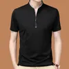 Verão streetwear moda masculina sólida camisetas com zíper gola de manga curta coreano roupas masculinas soltas casuais secagem rápida topos 240130