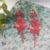 Dangle Earrings Chinese Year Style Jewelry Statement Red Good Luck Koi Blessing Charms Long Pendant Drop Ears