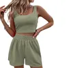 Women's Tracksuits Women Summer Shorts Outfit Sleeveless Ribbed Crop Tank And Drawstring Tracksuit Workout Set 2 Piece Lounge