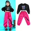 Сценическая одежда 2024, детские танцевальные костюмы в стиле хип-хоп для девочек, черный свитер, рубашка, розово-красные брюки, уличная одежда, джазовая одежда, DQS14031