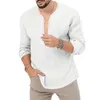 Men's T Shirts 2024 Spring Summer Cotton Linen Long Sleeve Deep V-neck Solid T-shirts Male Casual Breathable Comfort Tops Tees