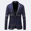 Mäns kostymer plus storlek 5xl Mens Högkvalitativa rutiga blazers märke kläder mörkblå grå blazer hommes slim casual social party kostym jacka jacka