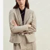 Blazer da donna di design Cucinelli Cappotto da completo per il tempo libero a maniche lunghe in lino primaverile marrone chiaro