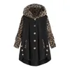 Kvinnors jackor Autumn Hoodies Plush Coat Single Breasted Button Lång ärm Leopard Mönster Patchwork Hooded For Women