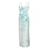 Vestidos casuais 2024 tie-dye impressão sem mangas split vestido cinto espaguete cinta longa v pescoço maxi festa de casamento dama de honra