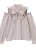 Harajuku Kawaii Lolita Blouse Surdimensionné Printemps Femmes Dentelle Arc À Manches Longues Rose Chemises Formelles Girly Vintage Japonais Tops Blusas 240202