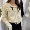 Kvinnors stickor eBaihui Söt och söt tröja ruffle Collar Nail Diamond Design Ladies Knitwear Fashion Bow Cardigan Short Top