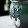 Dangle Earrings White Jade Water Drop Fashion Charms Talismans Women Natural Chinese Accessories 925 Silverared Jewelry Amulet