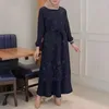 Casual Dresses 2024 Women's Ramadan Abaya Turkey Women O-neck Lace Long-Sleeved Waist Loose Long Skirt Bridesmaid Moroccan Clothing