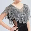 Sciarpe Donna Scialle da sera anni '20 Elegante mantella con perline ricamate con paillettes per feste con garza e scollo a V Feste scintillanti