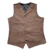 Men's Suit Vest Brown Wedding Wool Tweed Business Waistcoat Jacket Casual Slim Fit Gilet Homme Vests For Groosmen Man Wedding 240126