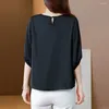 여성용 블라우스 여름 단순함 라운드 목 고품질 새틴 자른 슬리브 블라우스 느슨하고 다재다능한 기질 티셔츠 탑
